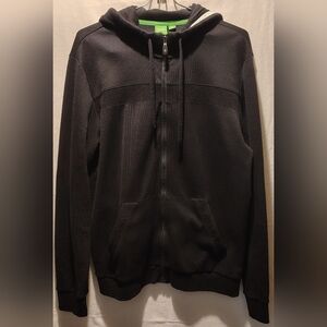 Boss by Hugo Boss Mixed Materials Zip-Up Black Two Pocket Men's Hoodie Size L